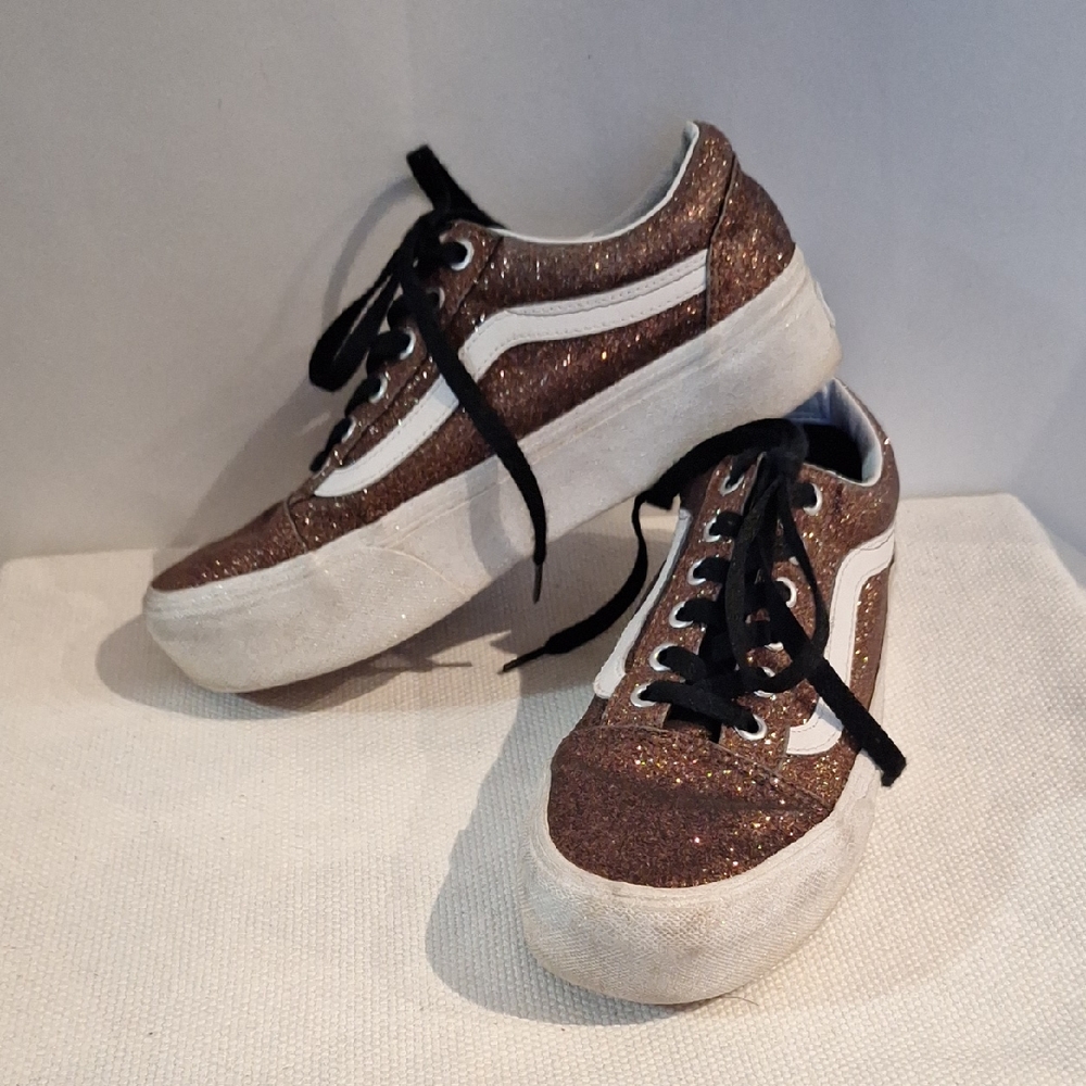 Vans Bronze Glitter Platform Sneakers Size 7.5